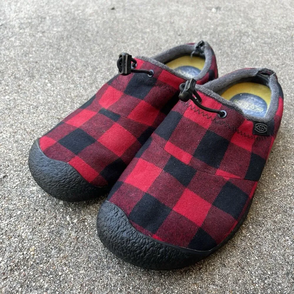 Keen Mens 9 Howser III Slip On Slide Black Red Plaid Nylon Clog Comfort Shoe